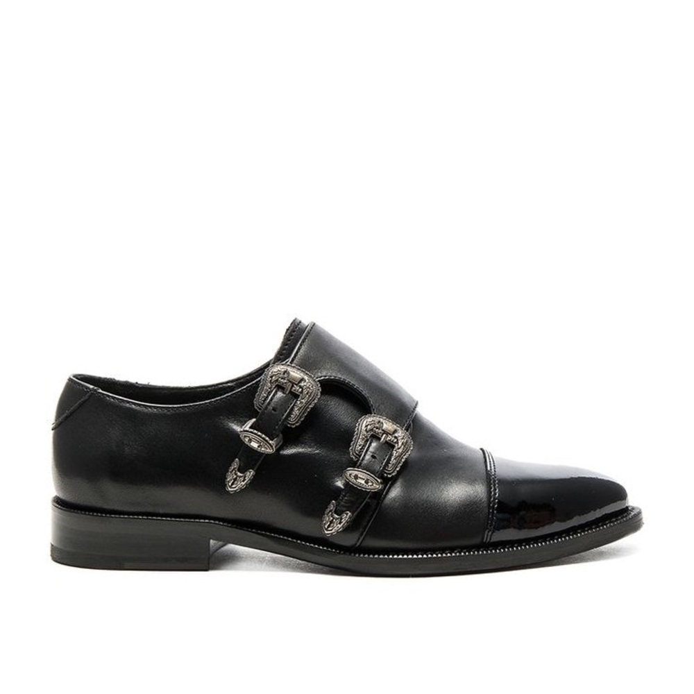 The Kooples Black Double Buckle Leather Loafers